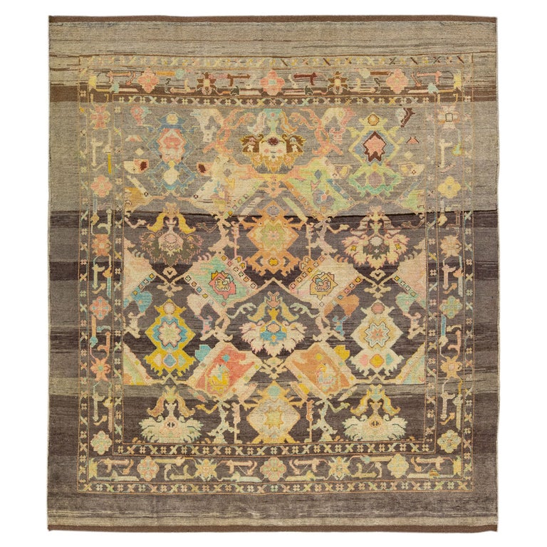 Transitional Rug Patterns Transitional Style Brown Handmade Floral Wool Rug by Apadana For Sale ...