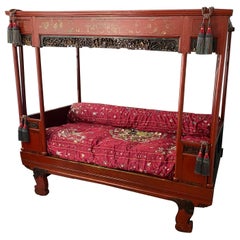 Antique Chinese Red Lacquored Bed