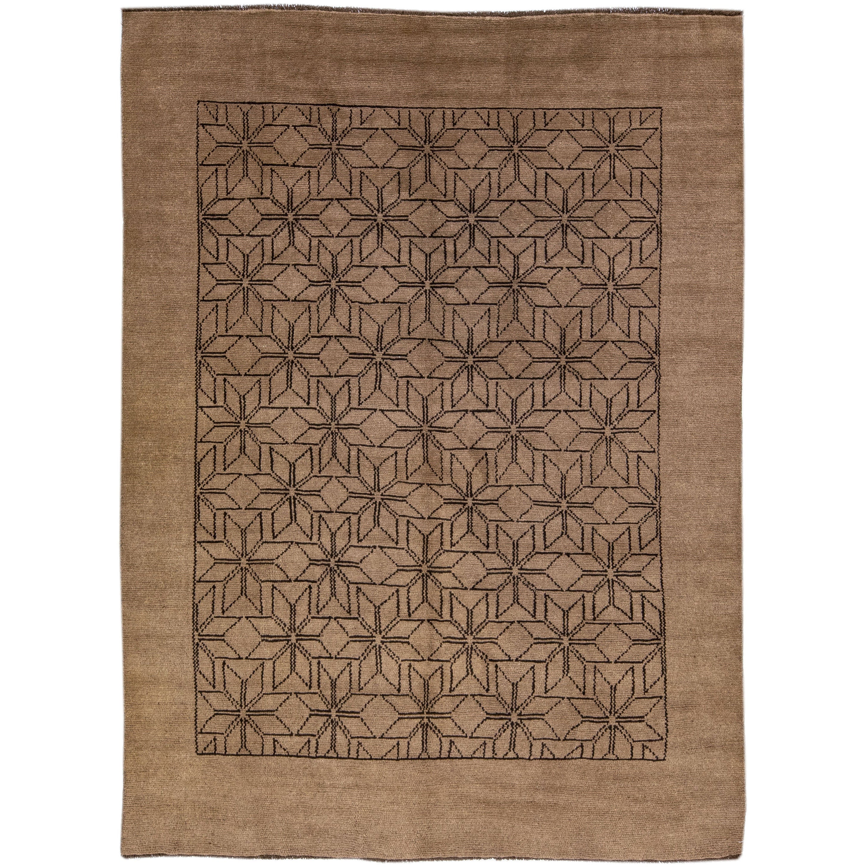 Modern Moroccan Style Handmade Geometric Motif Wool Rug by Apadana For Sale