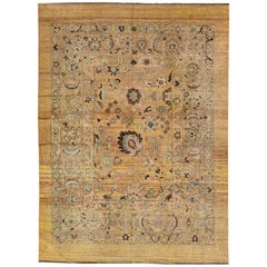 Handgefertigter, geblümter Allover-Teppich aus brauner Wolle von Apadana, Mid-Century