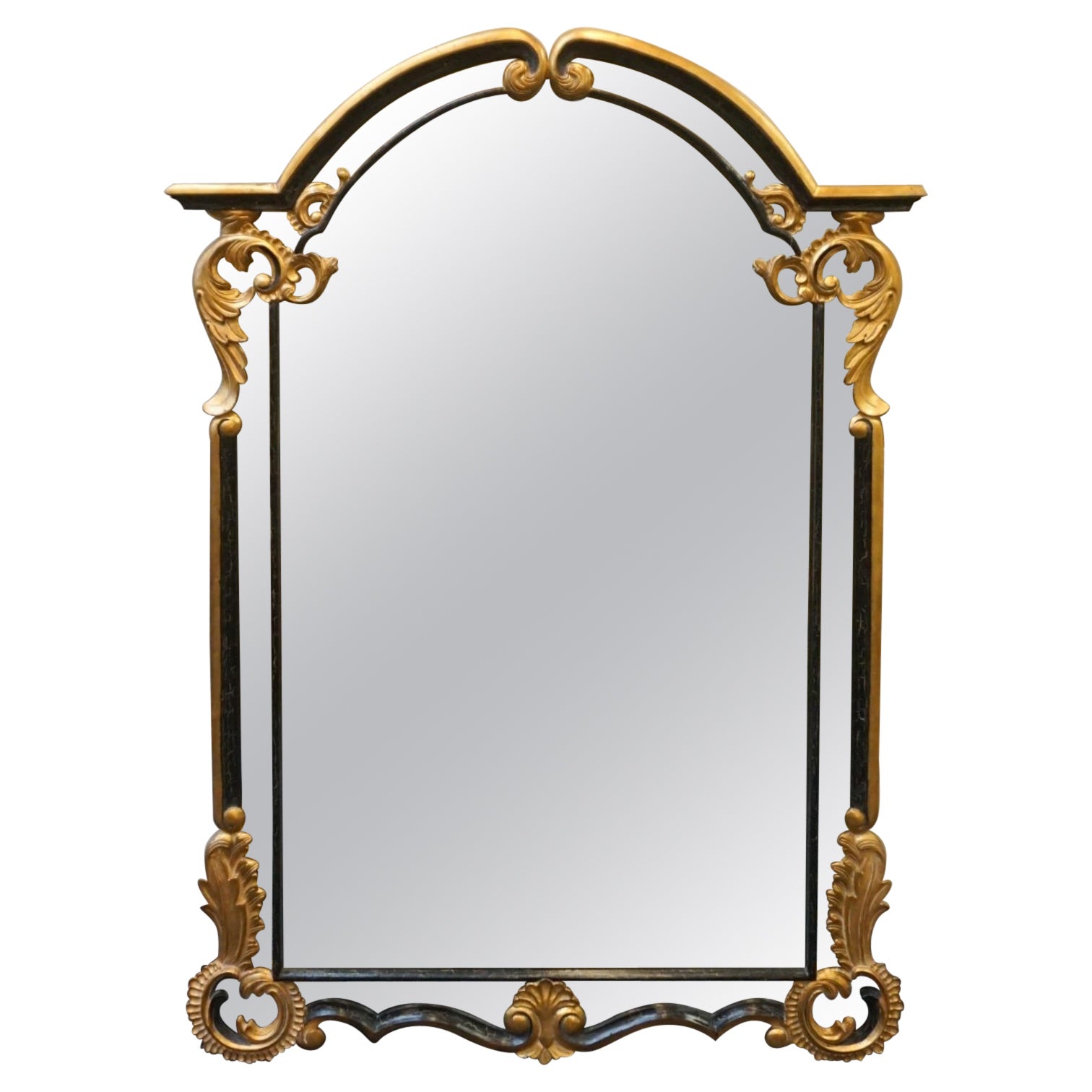 Harrison & Gil Dauphine Neoclassical Parcel Gilt Ebonized Fruitwood Frame Mirror For Sale