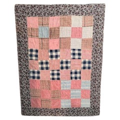 Antique 19th C Nine Patch Doll Quilt