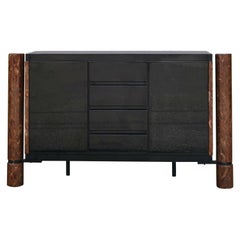 1980's Postmodern Onyx and Black Lacquer Credenza