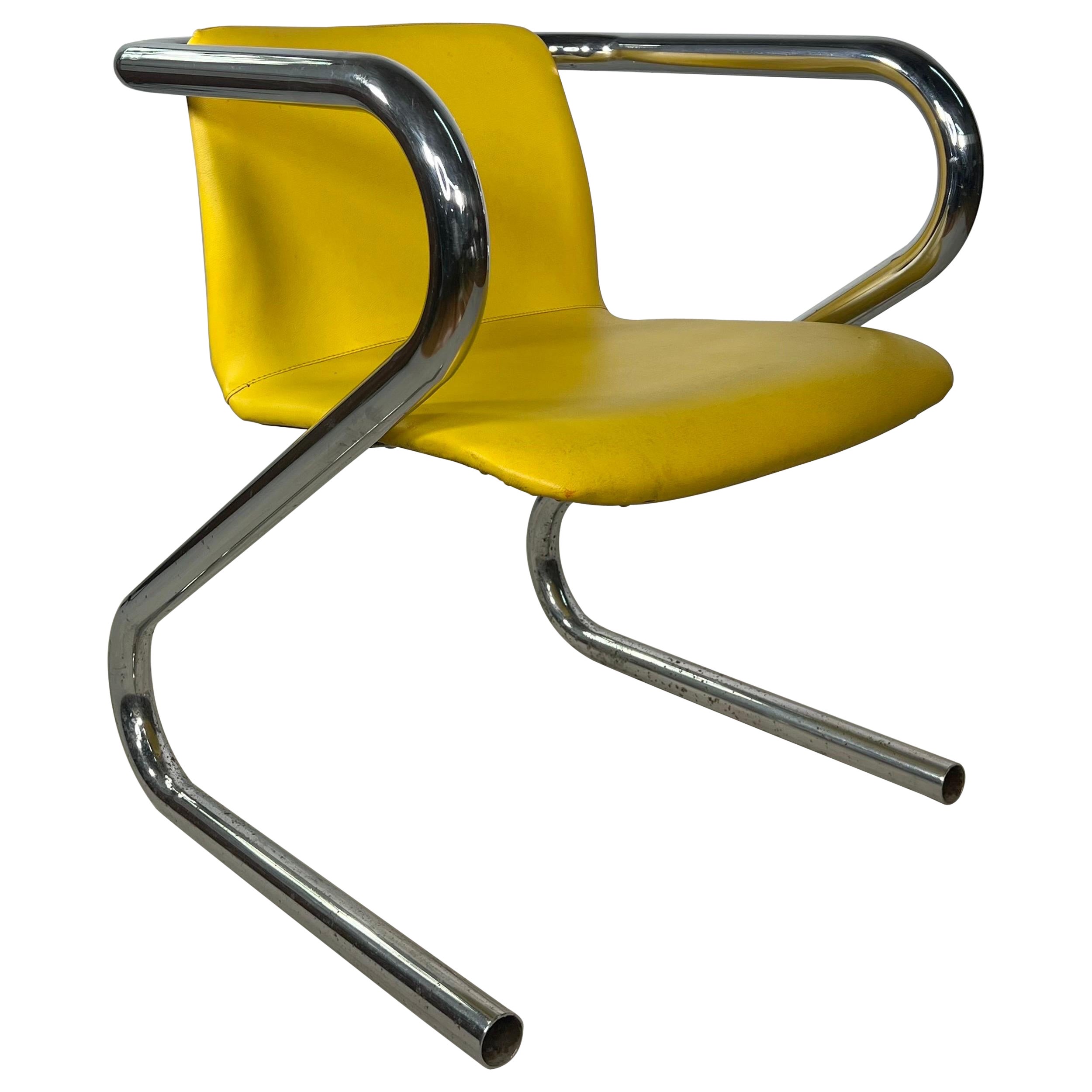 1970s Tubular Chrome Yellow Dining Chair 36 Available For Sale