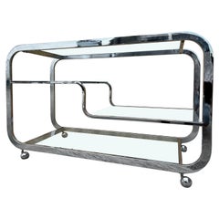 1970s Mid-Century Modern Chromed Dry Bar Cart in the Milo Baughman Style