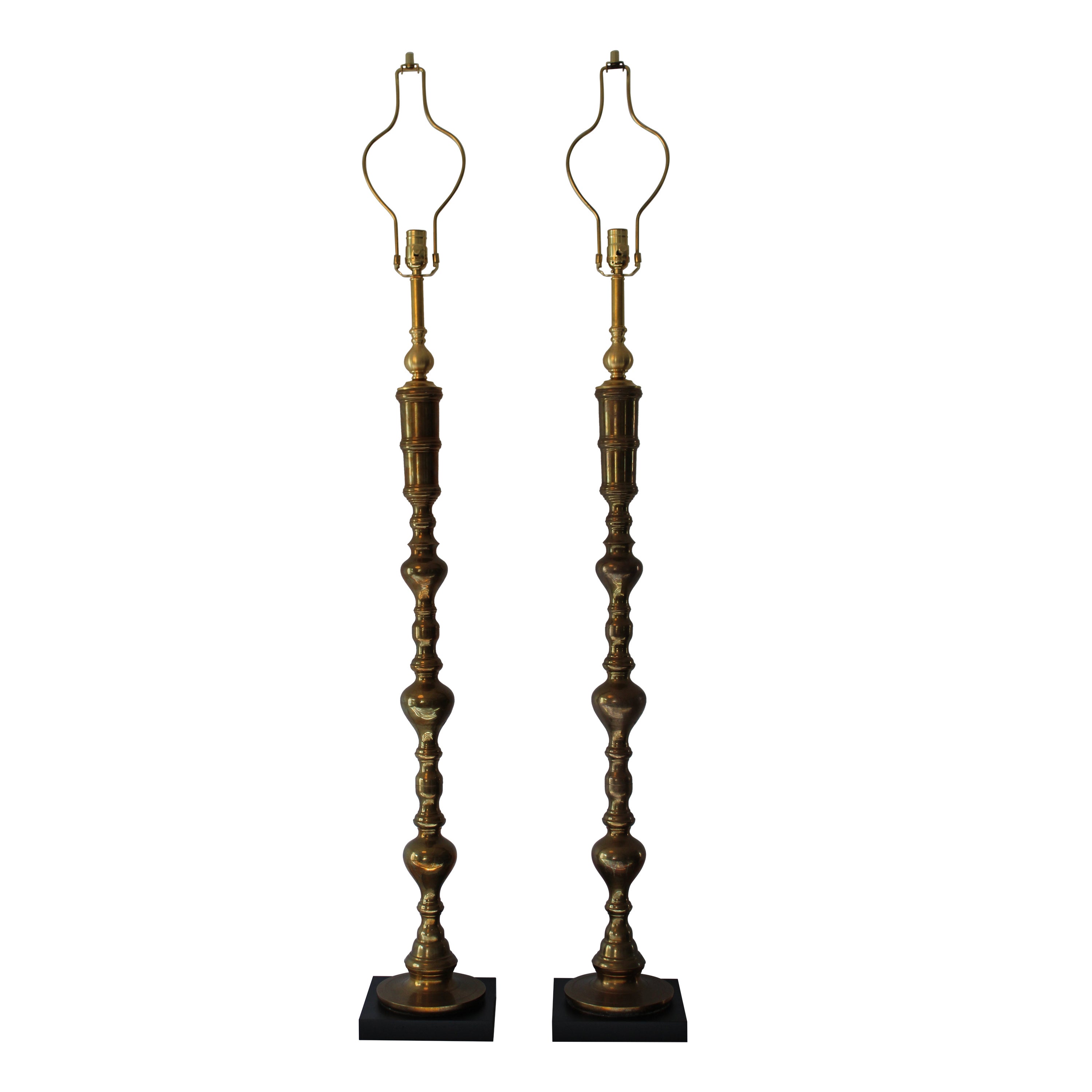 Pair of Custom Moroccan Brass Lamps For Sale