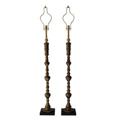 Used Pair of Custom Moroccan Brass Lamps
