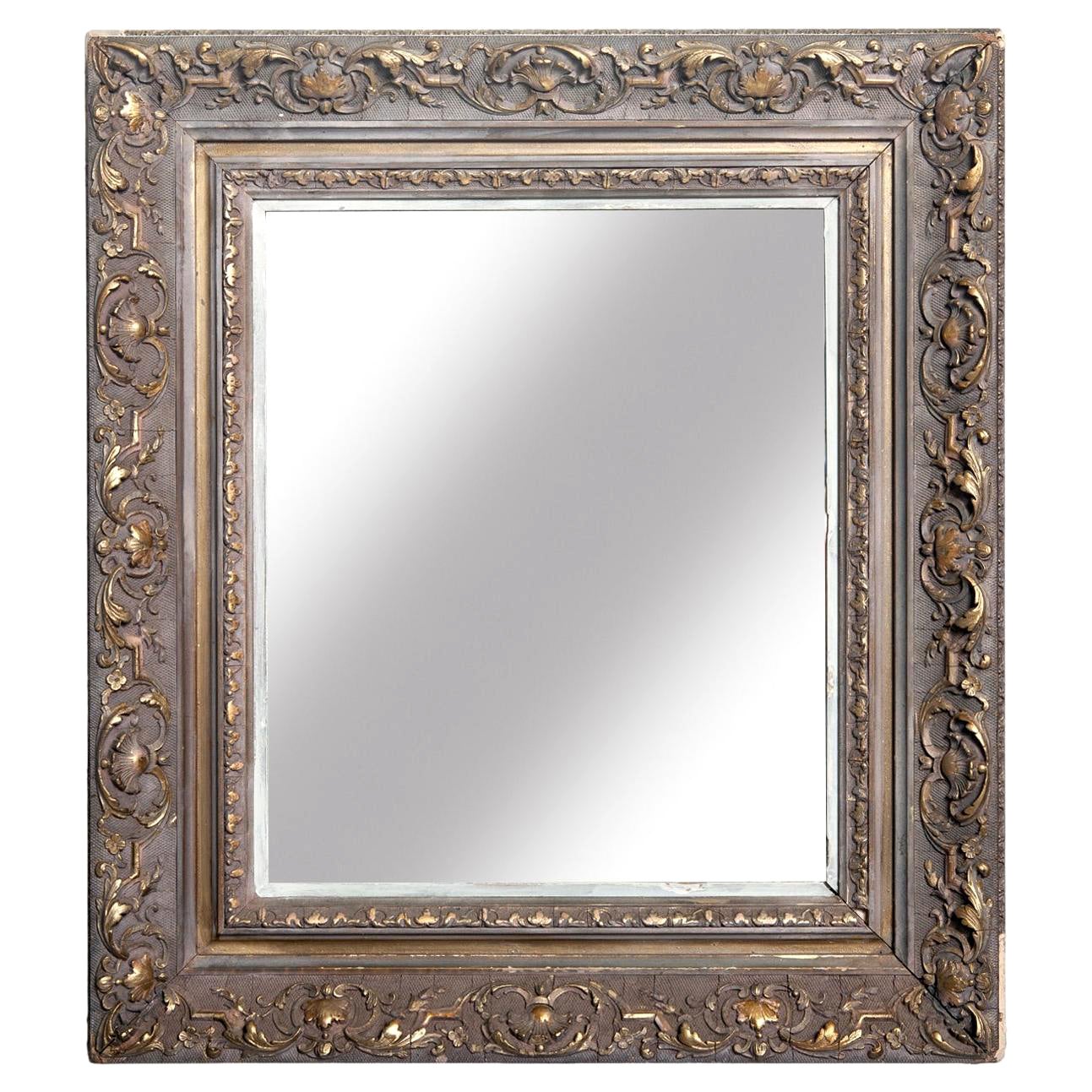 Viktorianischer rechteckiger bemalter Spiegel mit vergoldeten Akzenten