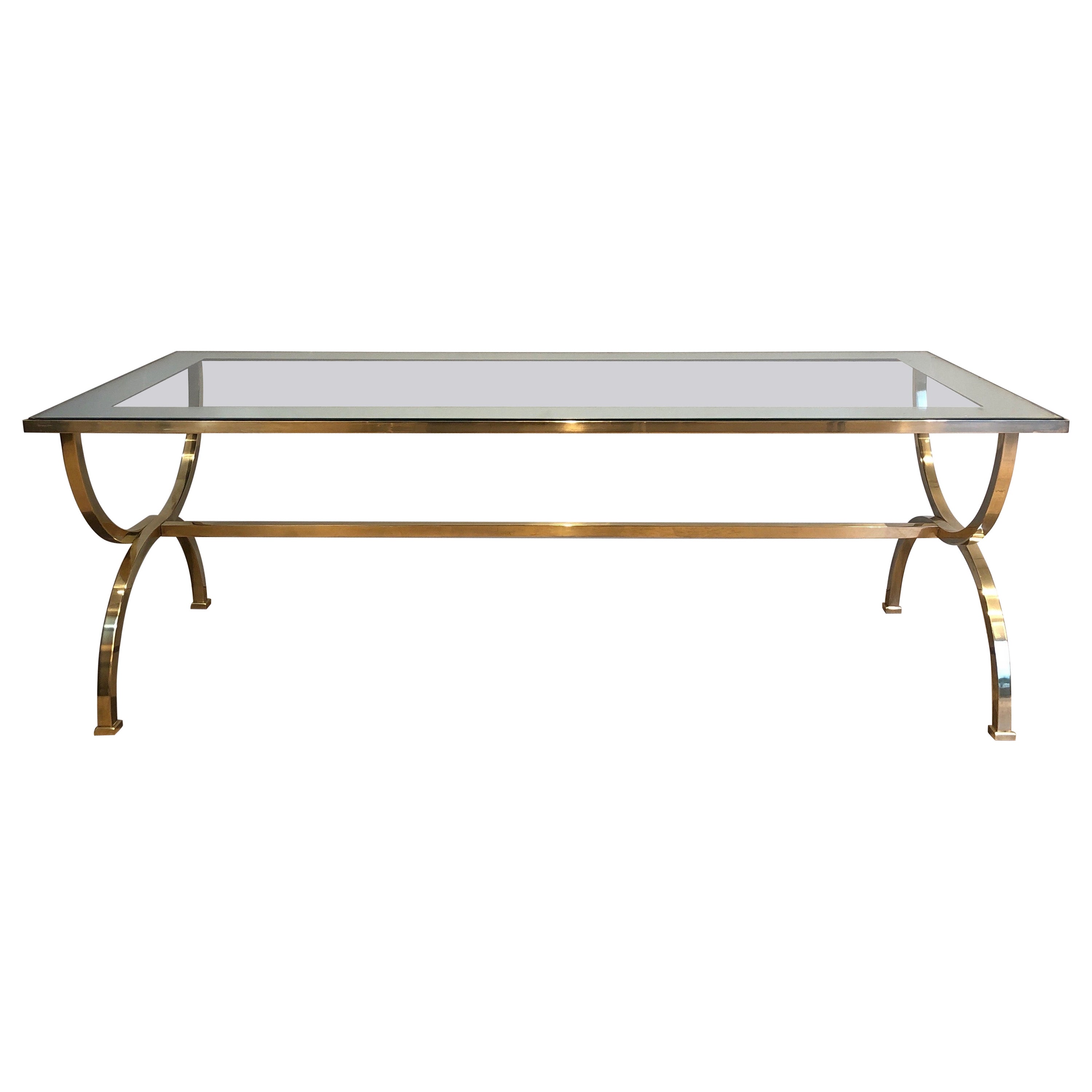 Large Neoclassical Style Brass Coffee Table Attributed to Maison Jansen For Sale