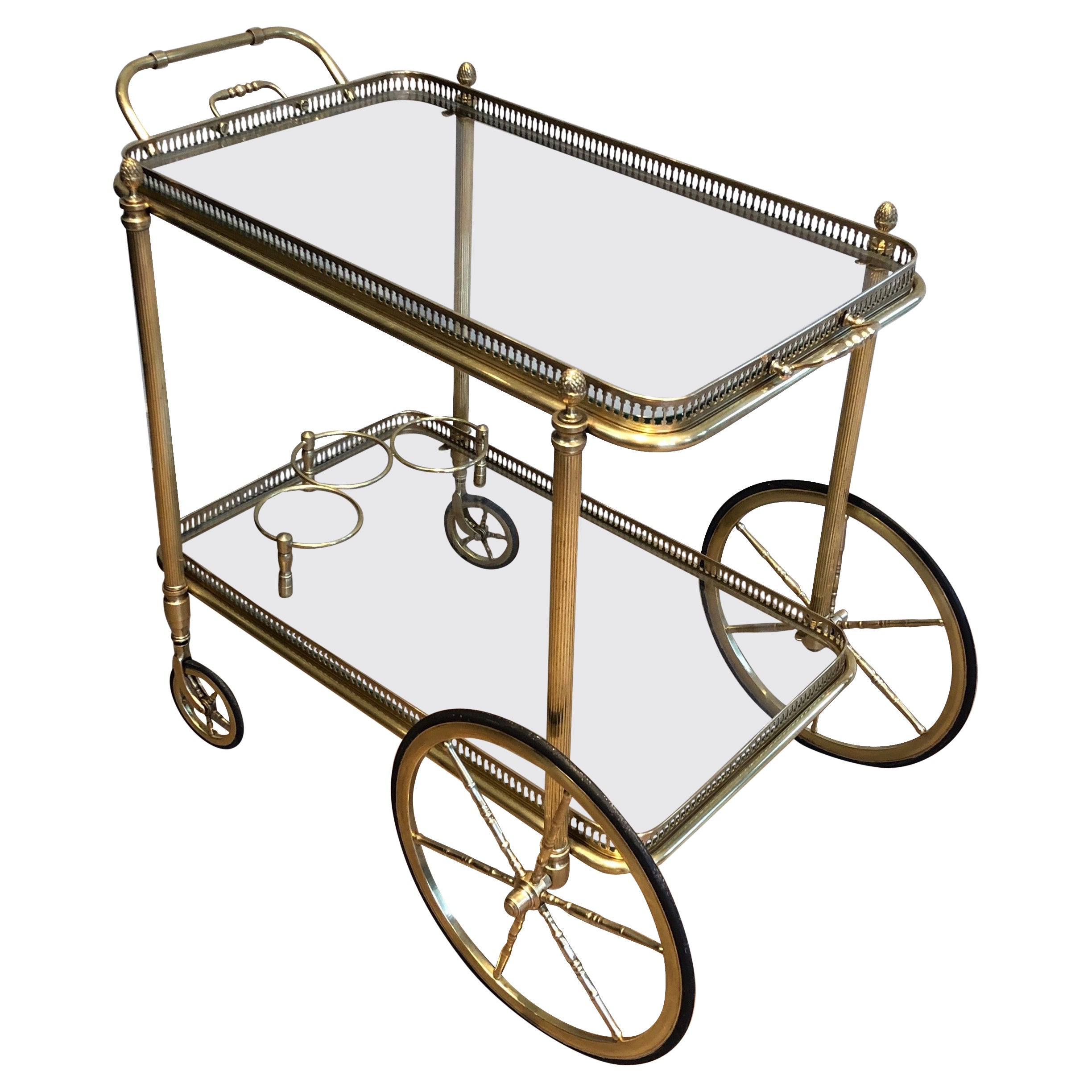 Neoclassical Style Brass Bar Cart with Removable Trays by Maison Jansen