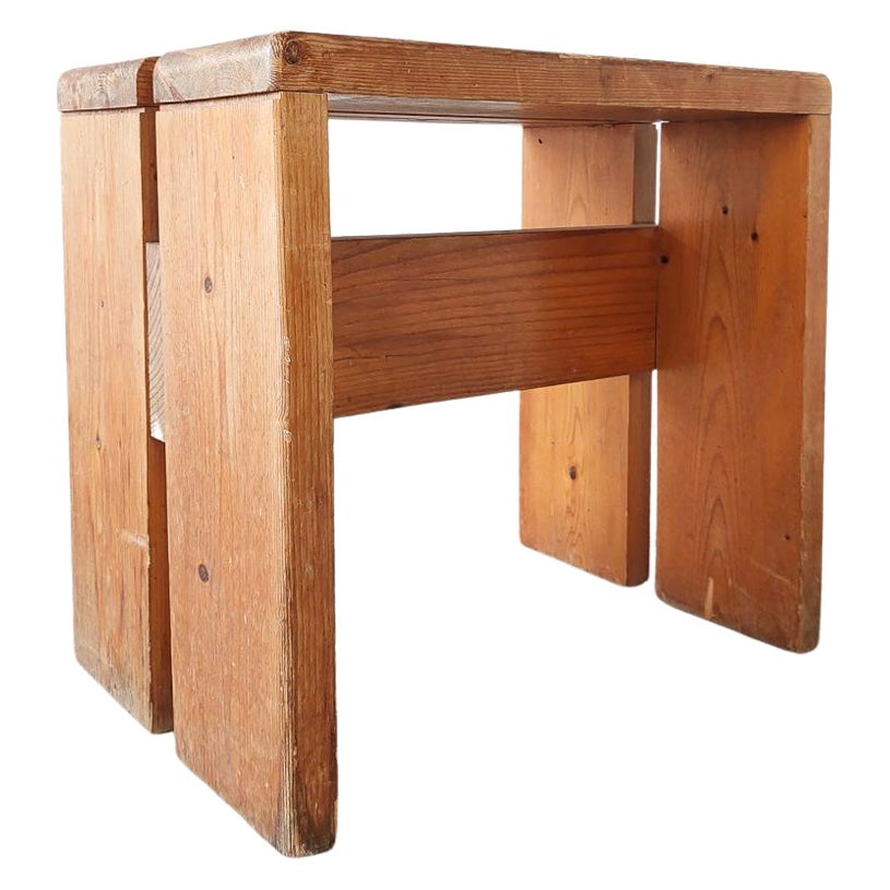 Charlotte Perriand Pine Wood Stool for Les Arcs, 1960s For Sale