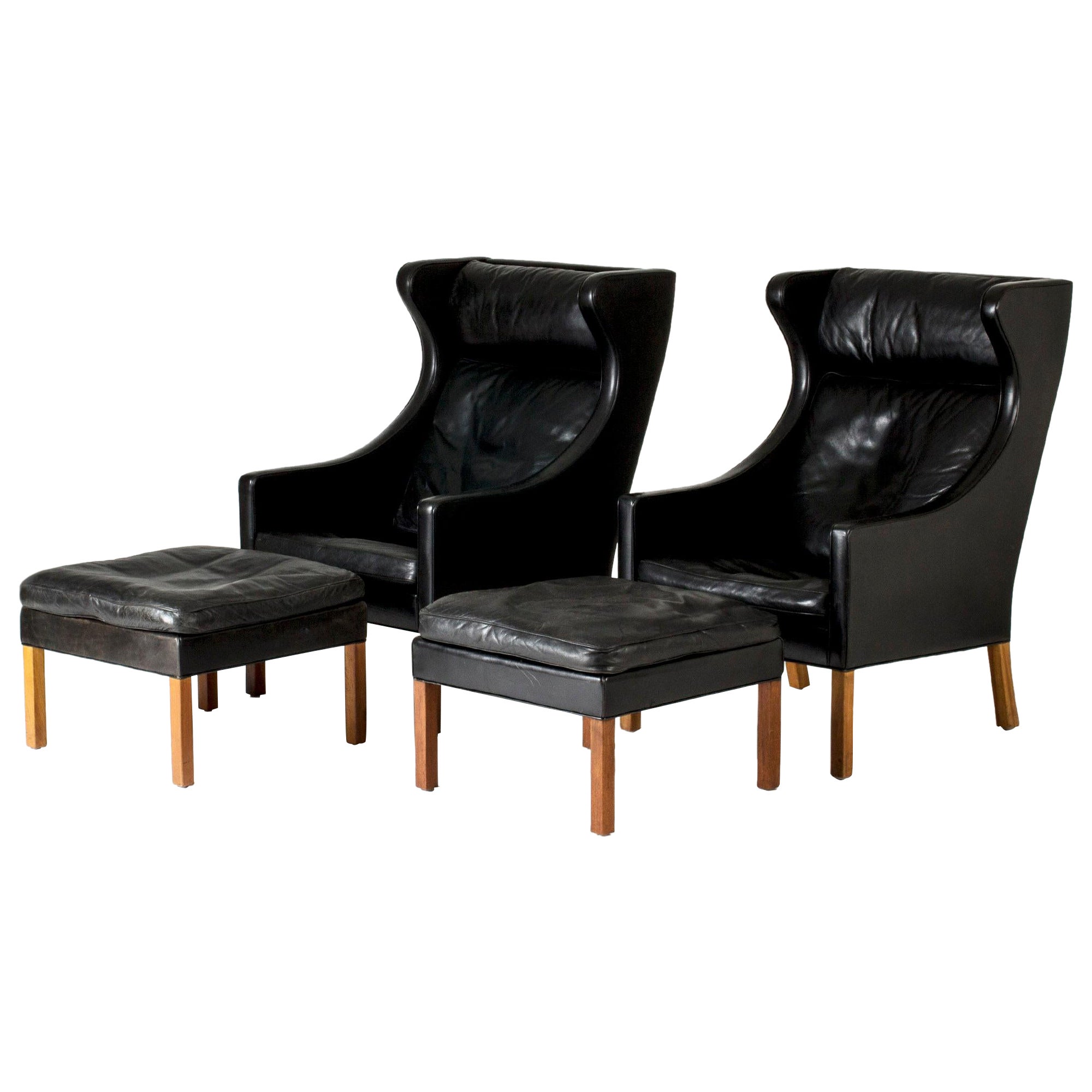 Pair of "2204" Lounge Chairs and Ottomans by Børge Mogensen, 1960s