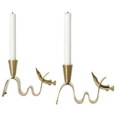 Pair of Brass Candlesticks by Carl-Einar Borgström, Ystad Metall, Sweden, 1940s