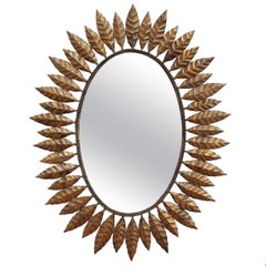 Miroir Sunburst espagnol vintage en métal doré, circa 1970