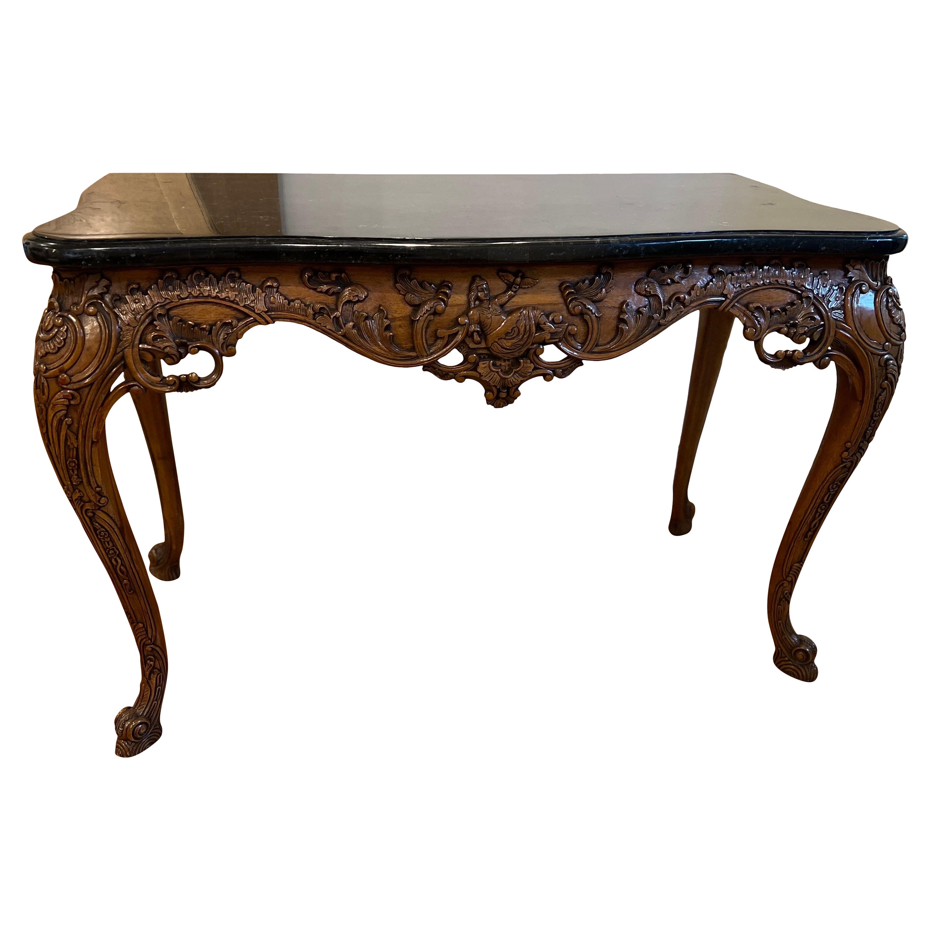 Vintage Maitland Smith Carved Oak Console Table / Desk