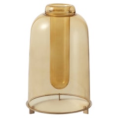 Handmade vase The Short designed by Neri & Hu in yellow blown glass & brass base