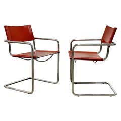 Matteo Grassi Visitor Chairs, Model Mg5, Cognac Leather, Cantilevered Chrome