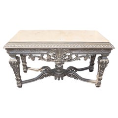 Fine Silver Finished Marble Top Georgian Louis XIV Style Console Table