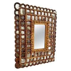 Baroque Colonial Large Rectangular Sunburst Mirror in Hardwood & Gold Leaf, 1925