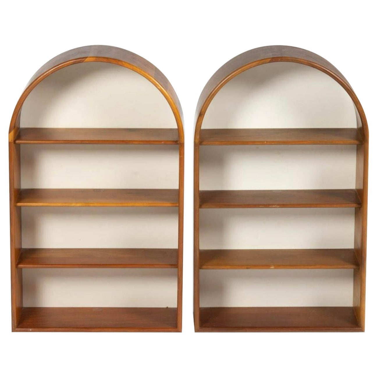 Mid Century Danish Modern Pair of Small Wall Bookcases Shelves Curved Top Teak