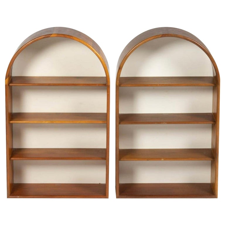 Mid Century Danish Modern Pair of Small Wall Bookcases Shelves Curved