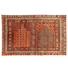 Seltener und früher Khotan-Teppich mit zwei Nischen