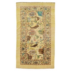 Mid-Century Modern Style Beige/Tan Handmade Floral Wool Rug by Apadana