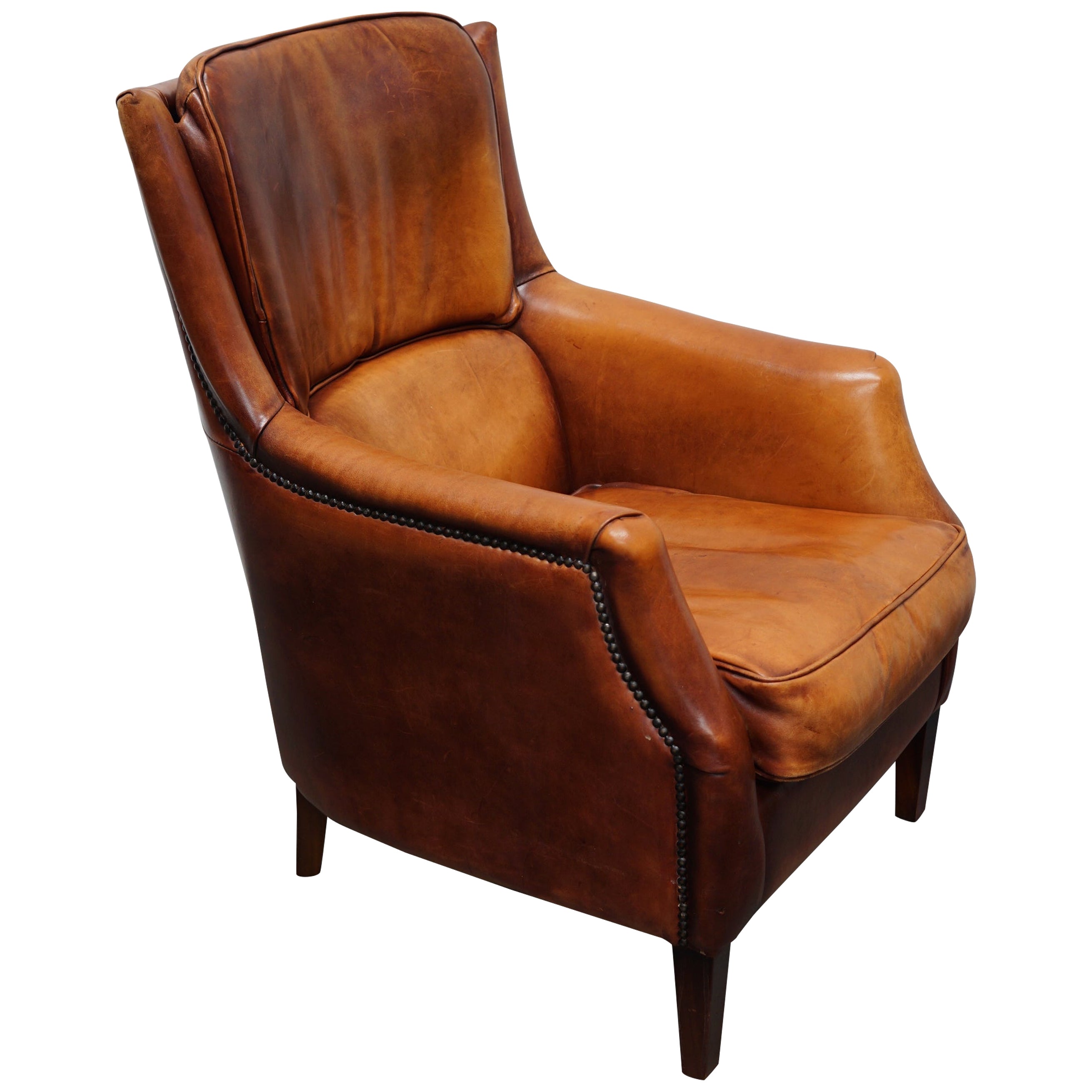 Vintage Dutch Cognac Colored Leather Club Chair at 1stDibs