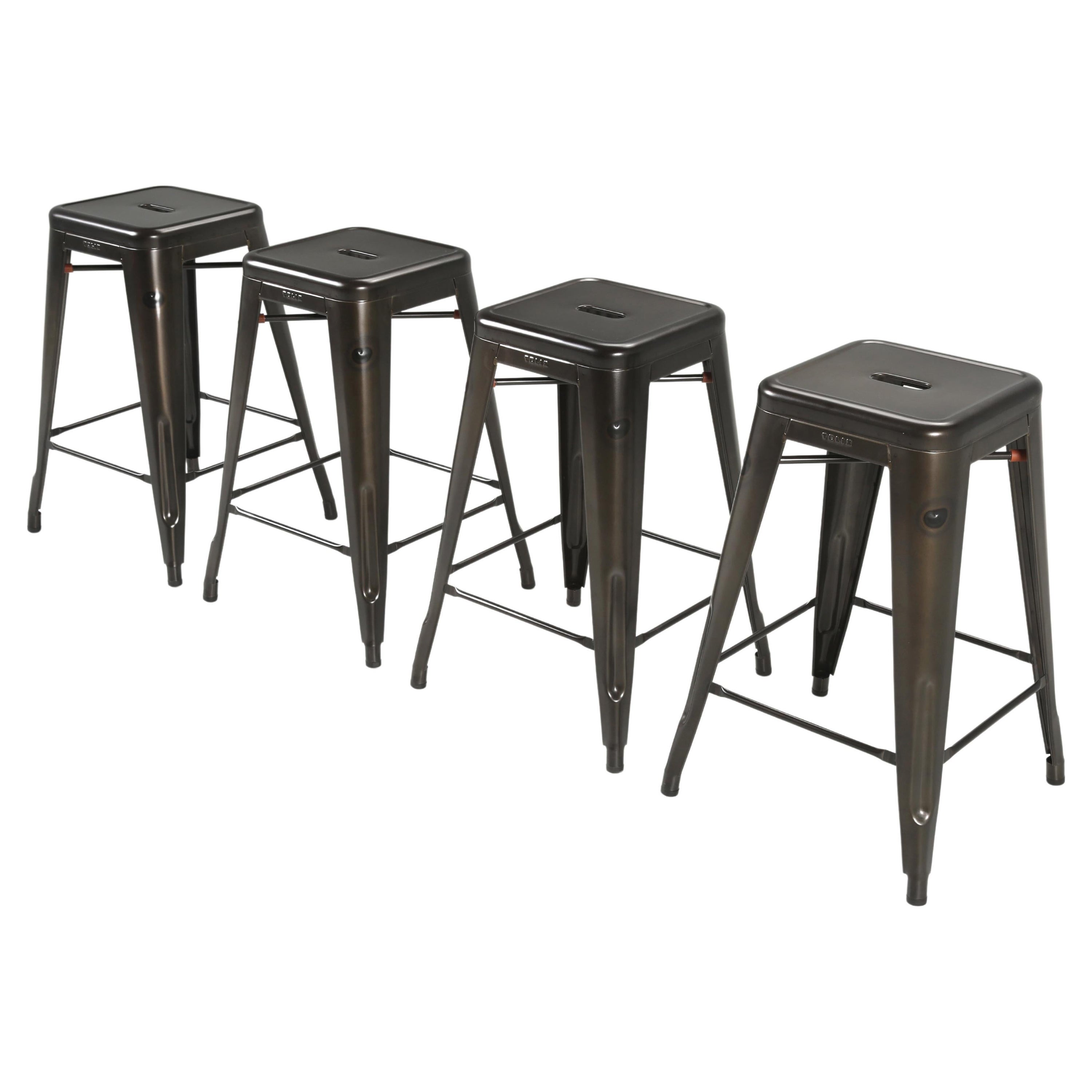 Genuine French Tolix Stacking Stools Set of (10) in Charcoal Grey For Sale