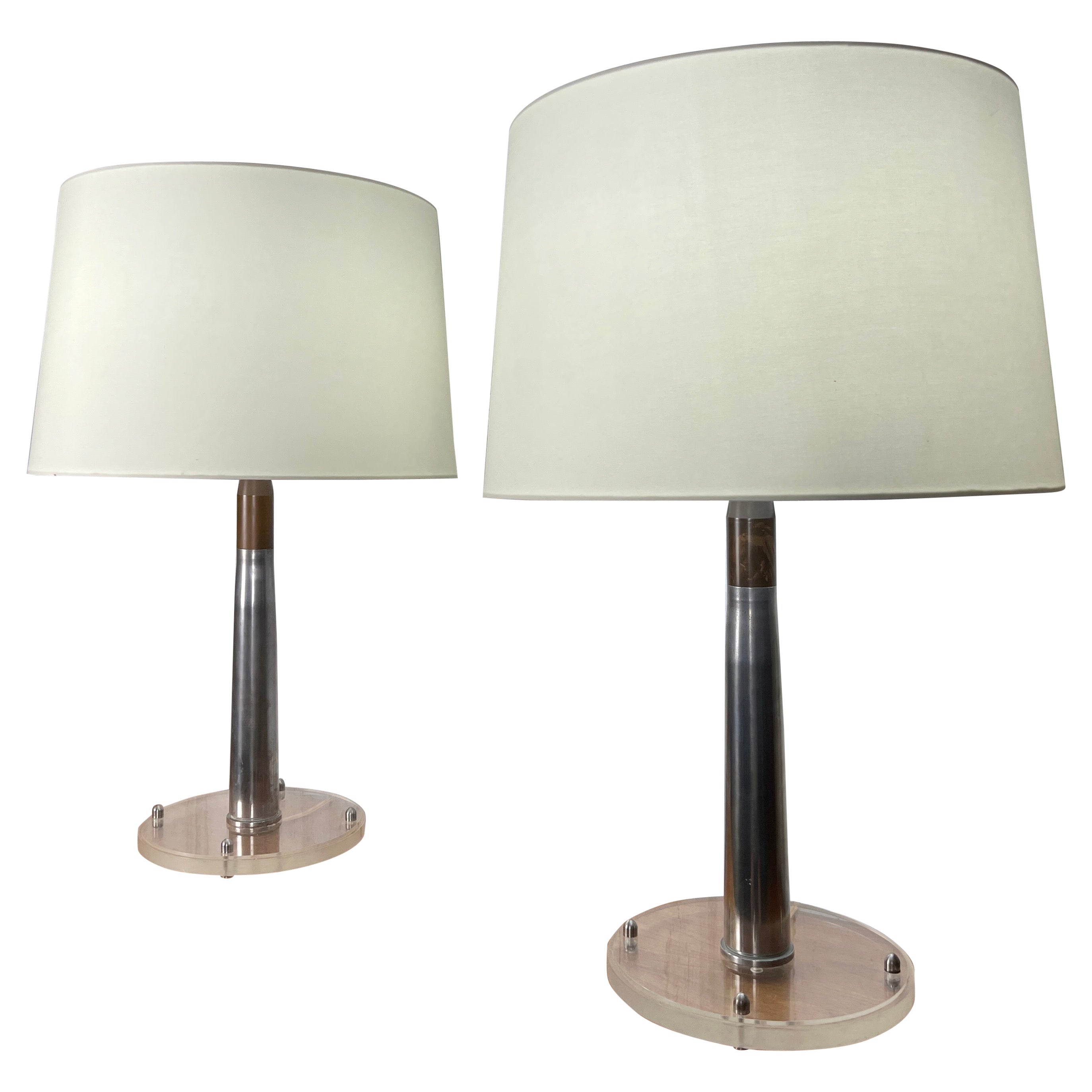 Steel, Brass and Lucite Artillery Shell Lamps For Sale
