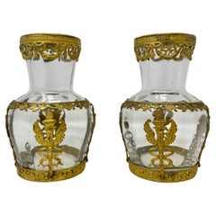 Pair Antique French Neoclassical Bronze D'ore Mounted Crystal Vases, Circa, 1900