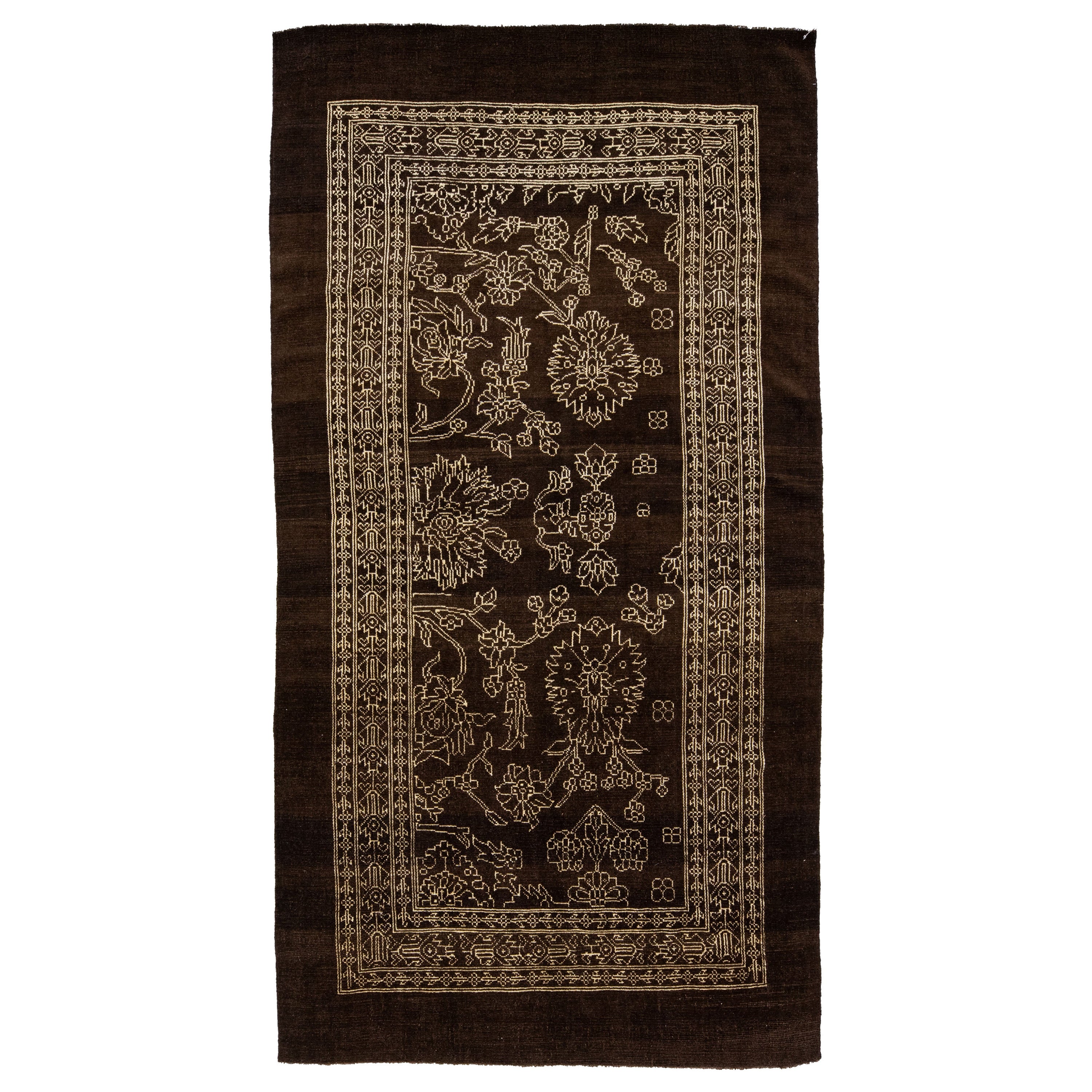 Brown Mid-Century Modern Style Handmade Allover Designed Wool Rug by Apadana For Sale