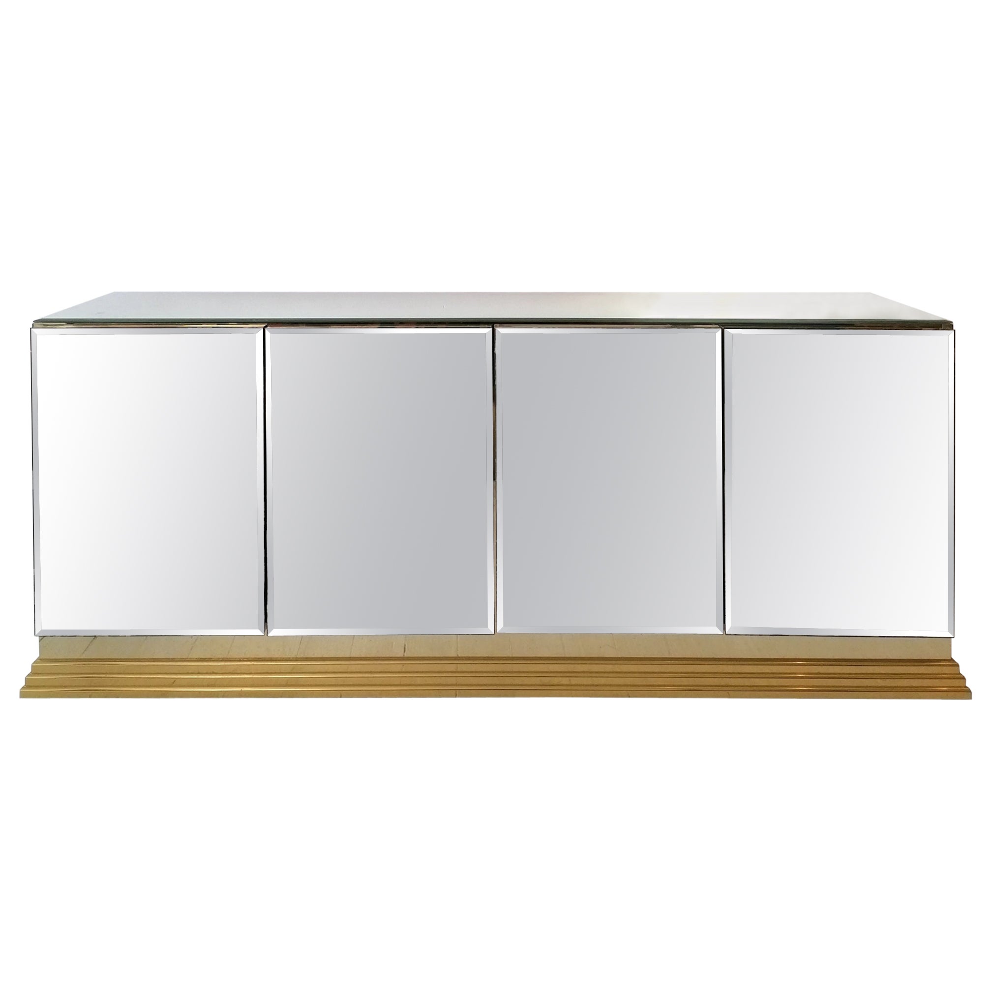 Vintage Mirrored Sideboard with Brass Base, by Ello Furniture USA, 1970s / 80s