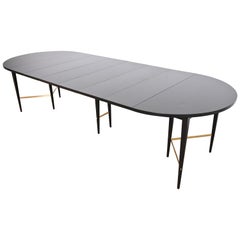 Paul McCobb for Directional Black Lacquer and Brass Dining Table, Refinished