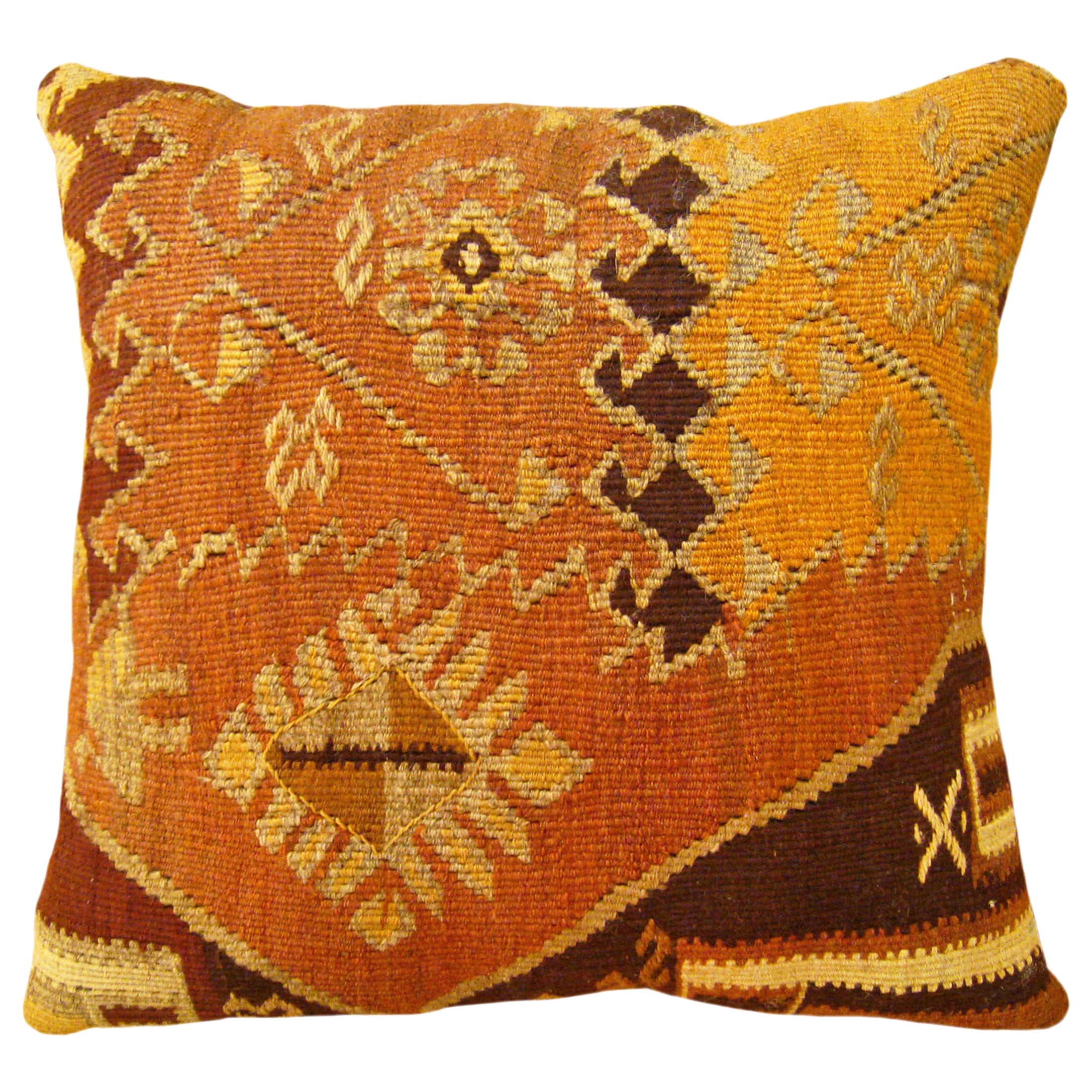 Decorative Vintage Turkish Kilim Rug Pillow with Geometric Abstracts For Sale