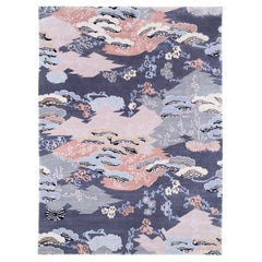 Beautifully Muted Purple, Blue and Pink Silk and Wool Blend Rug