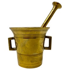 Petite Antique Solid Brass Mortar and Pestle, circa 1920