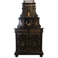 Italian Ebonized High-Back Sideboard, Inlaid