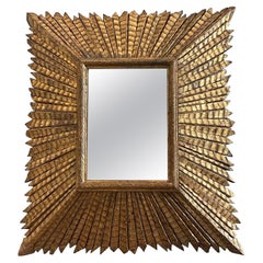 Gold Gilt Three Dimensional Feather Pattern Mirror, Spain, 1950s