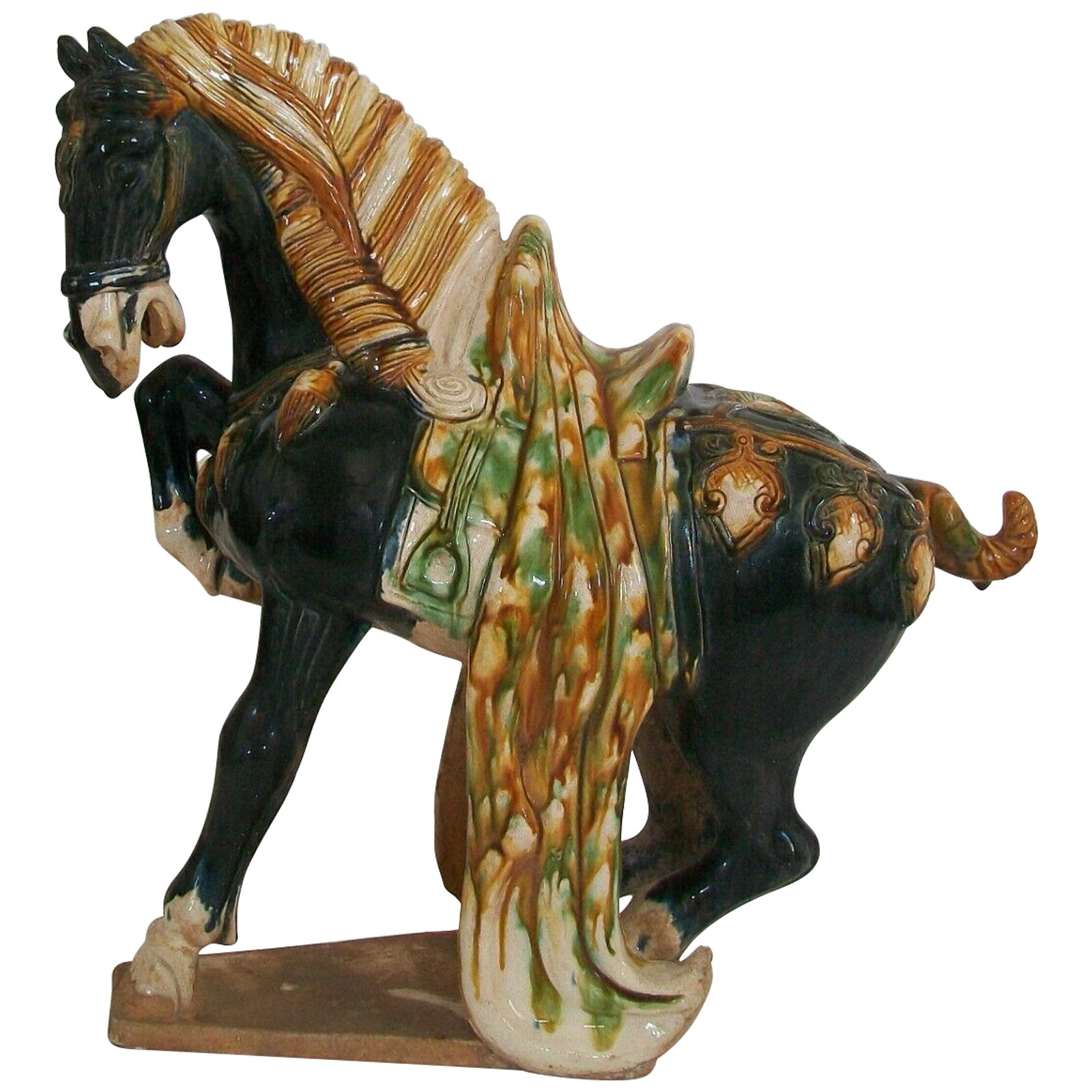 Large Vintage Sancai Glazed Tang Style Ceramic Horse, China, Late 20th Century