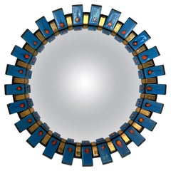 Mid Century Italian Enamel Sunburst Convex Mirror in the style of Francois Lembo