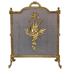 Antique French Louis XVI Gold Bronze Fire Screen, Circa 1900-1910