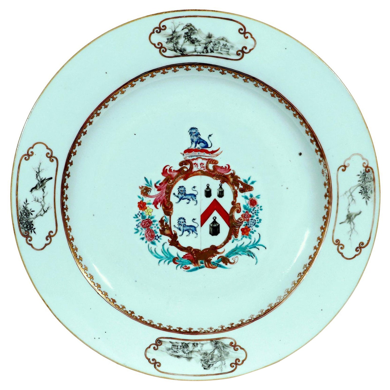 Grand plat armorié en porcelaine d'exportation chinoise, armoiries de Hanmer impaling Jennens