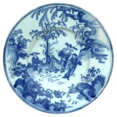 17th Century Delft Large Underglaze Blue Chinoiserie Dish