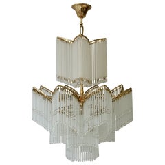 Italian Hollywood Regency Style Murano Glass and Brass Chandelier