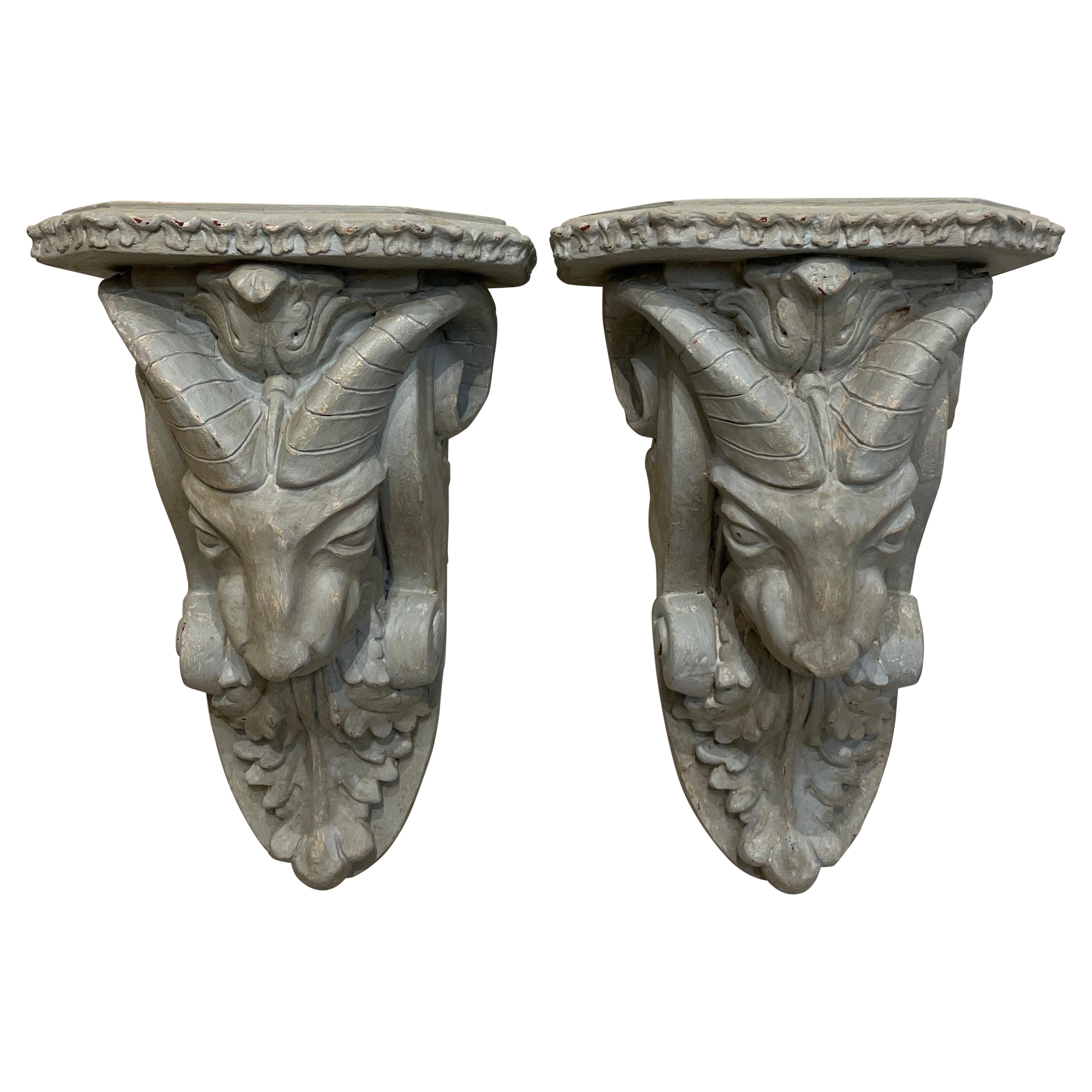 Pair of Large Rams Head Wall Brackets For Sale
