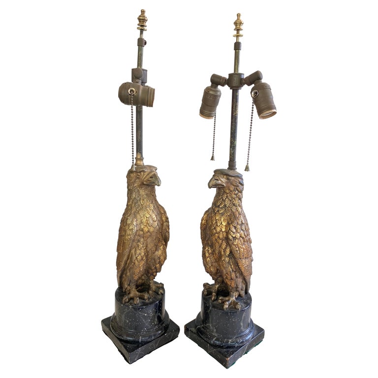 Pair of Gilt Eagle Lamps For Sale at 1stDibs