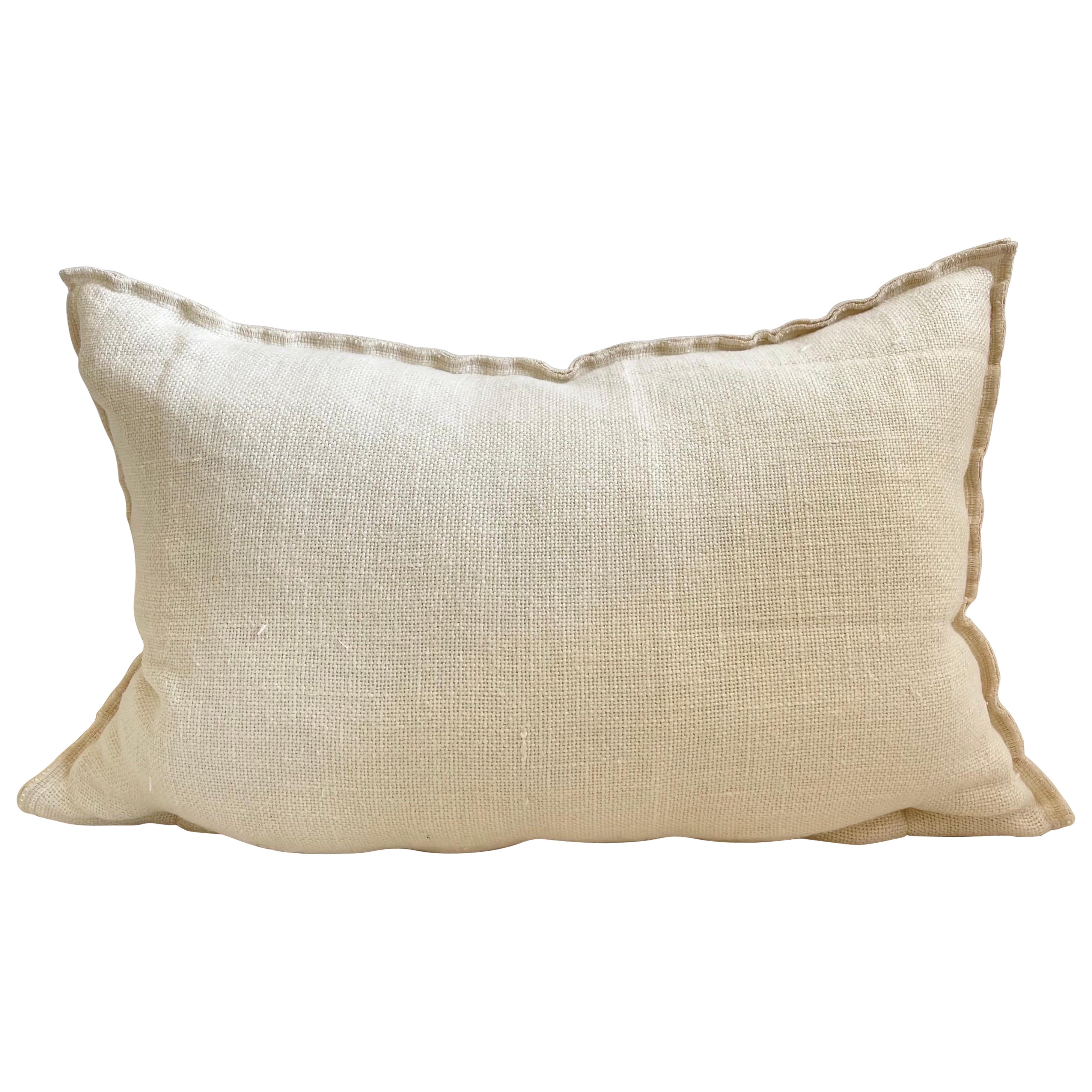 French Linen Lumbar Pillow in Ecru For Sale
