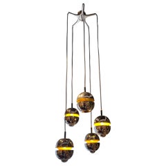 Sculptural Ceiling Fixture with Ten Half Spheres Showing Yellow Lacquer Inside