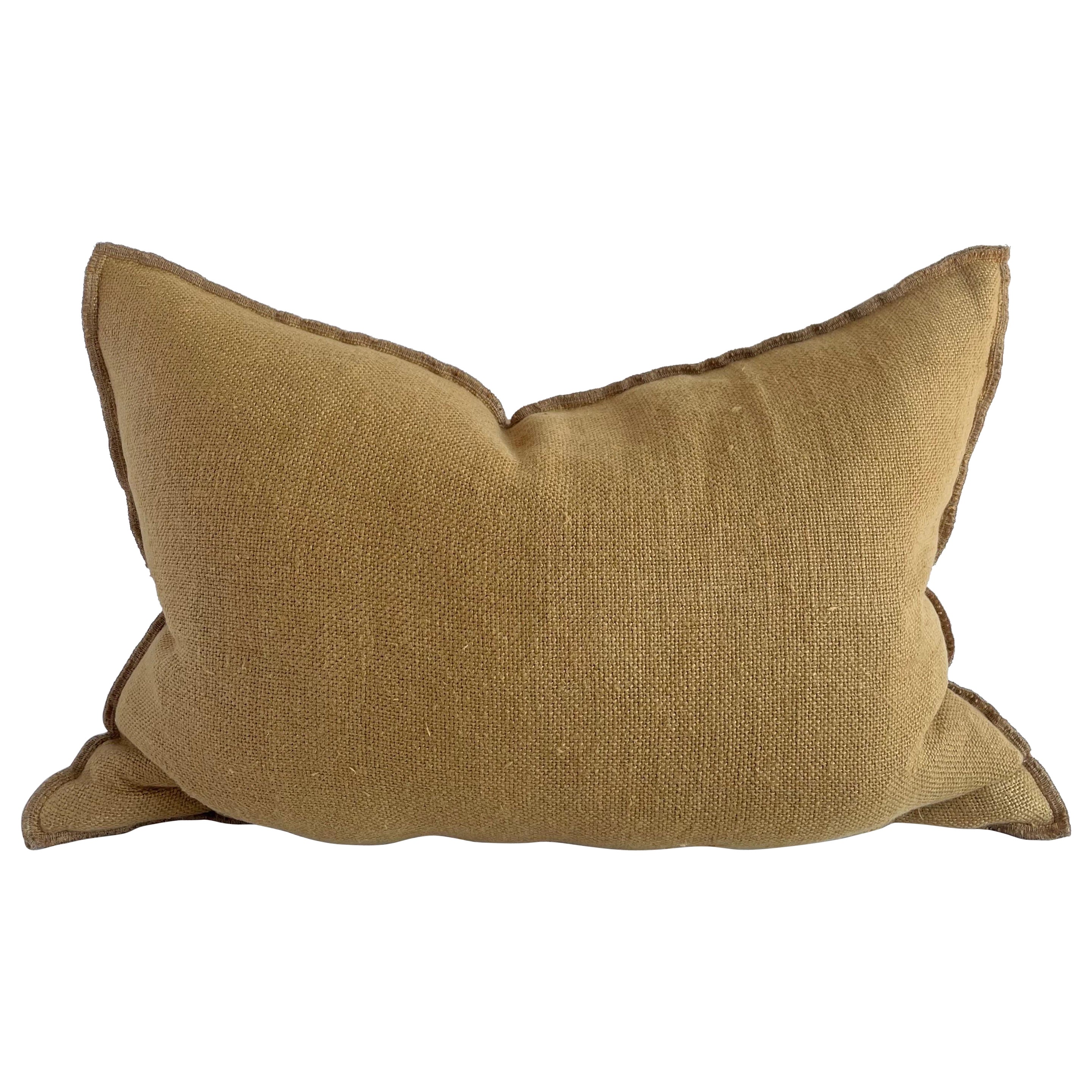 French Nubby Linen Accent Pillow in Golden Brown